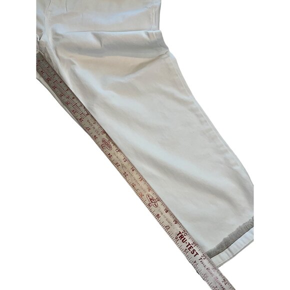 LOGO by Lori Goldstein Skinny Capri Length White Denim Tan Fringe Hem Size 18W - Picture 5 of 11